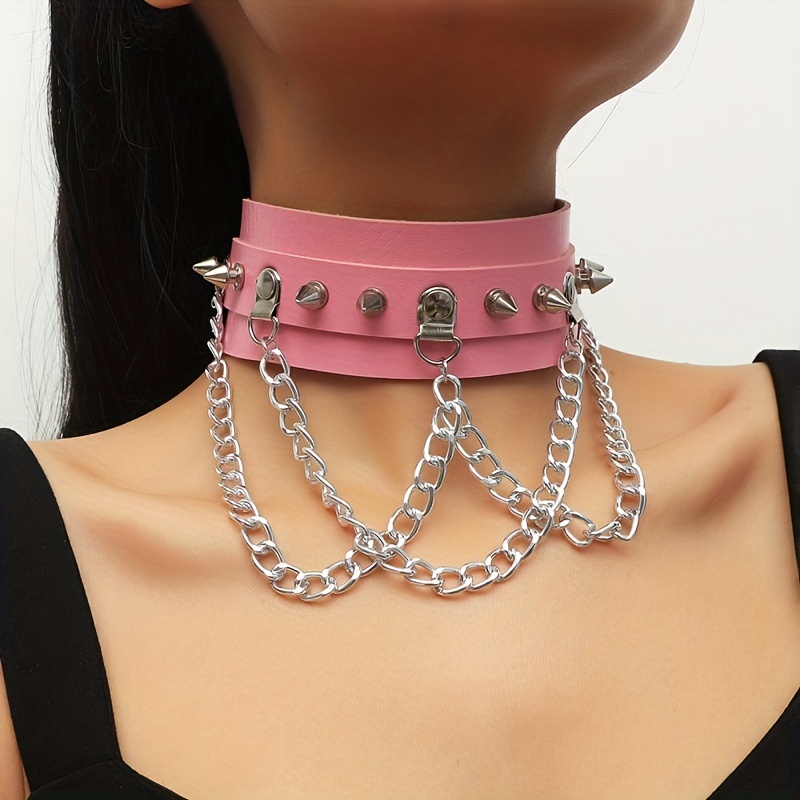 Punk Gothic Rock Rivet Choker Spike Ring Pu Leather Choker - Temu