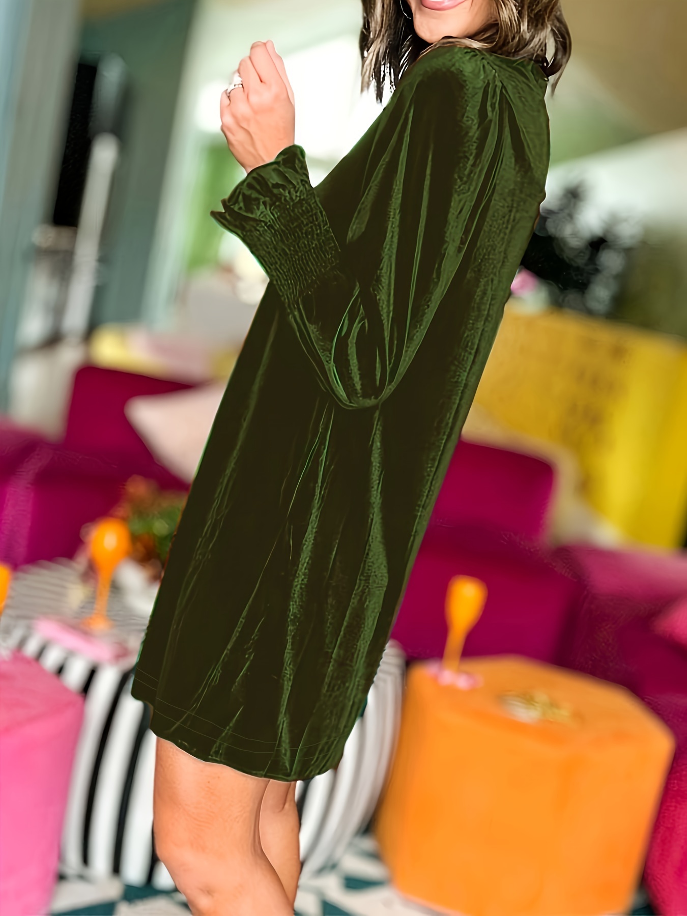 Velvet Long Sleeve Dress for Women Women Fashion Casual Solid