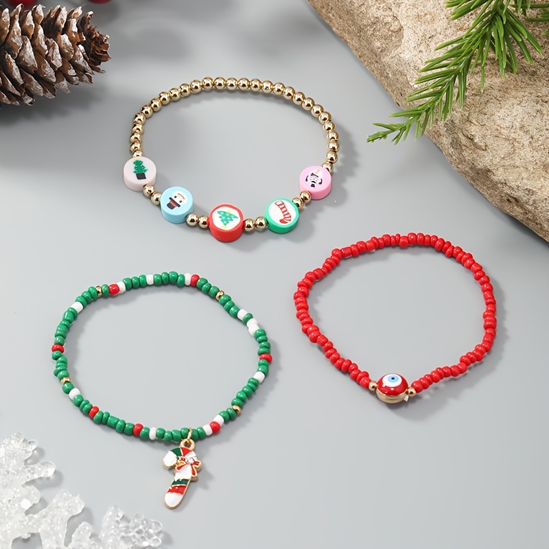 4 Pièces/ensemble Bracelet De Perles Thème De Noël Créatif Fait À