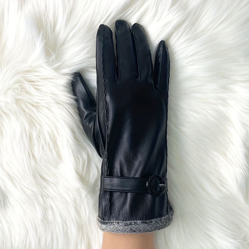 Guantes Cuero Pu Negro Mujer Elegantes Botones Decorativos - Temu