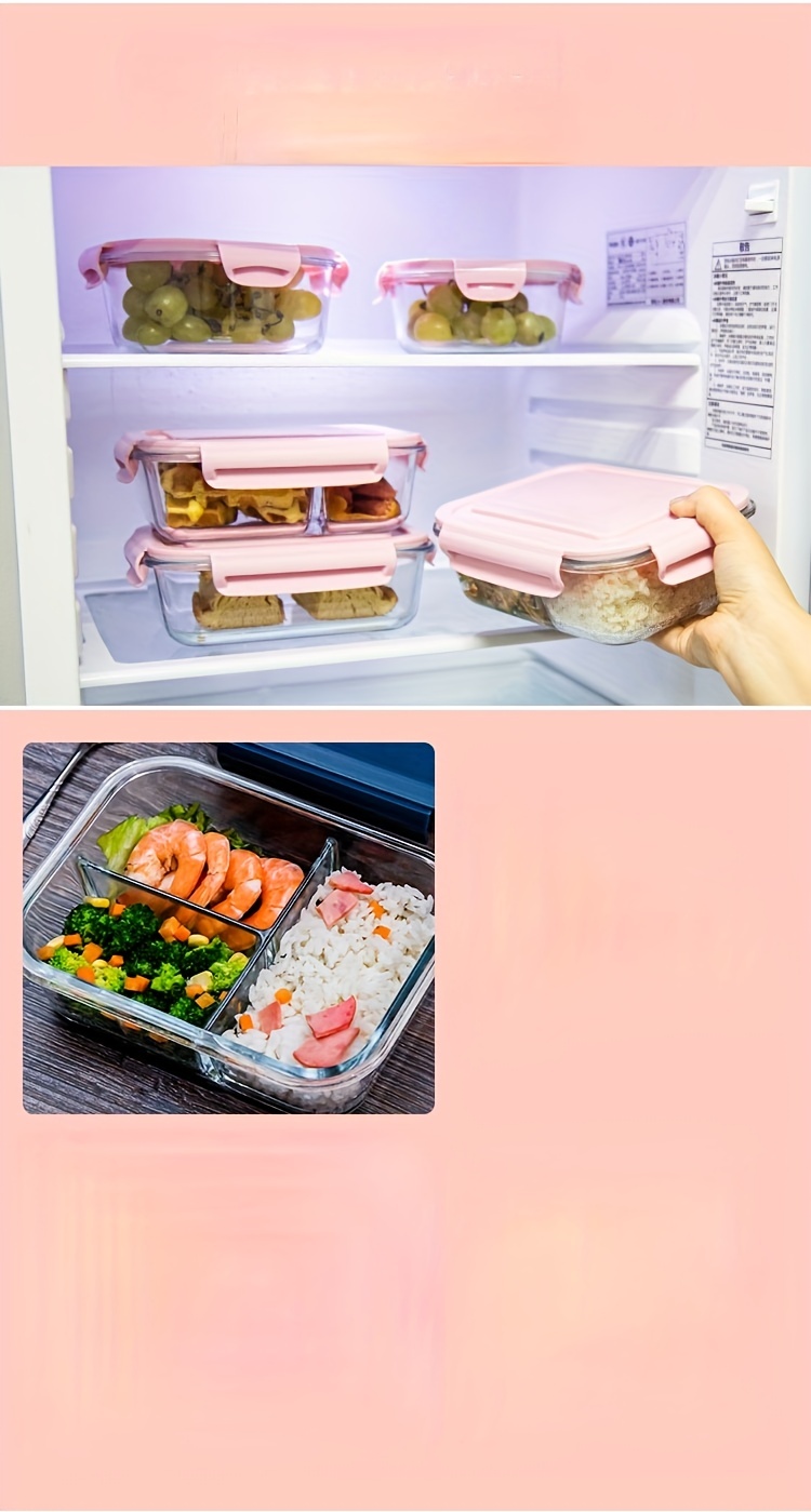 Glass Bento Box Microwave Oven Divided Fast Food Box Picnic - Temu