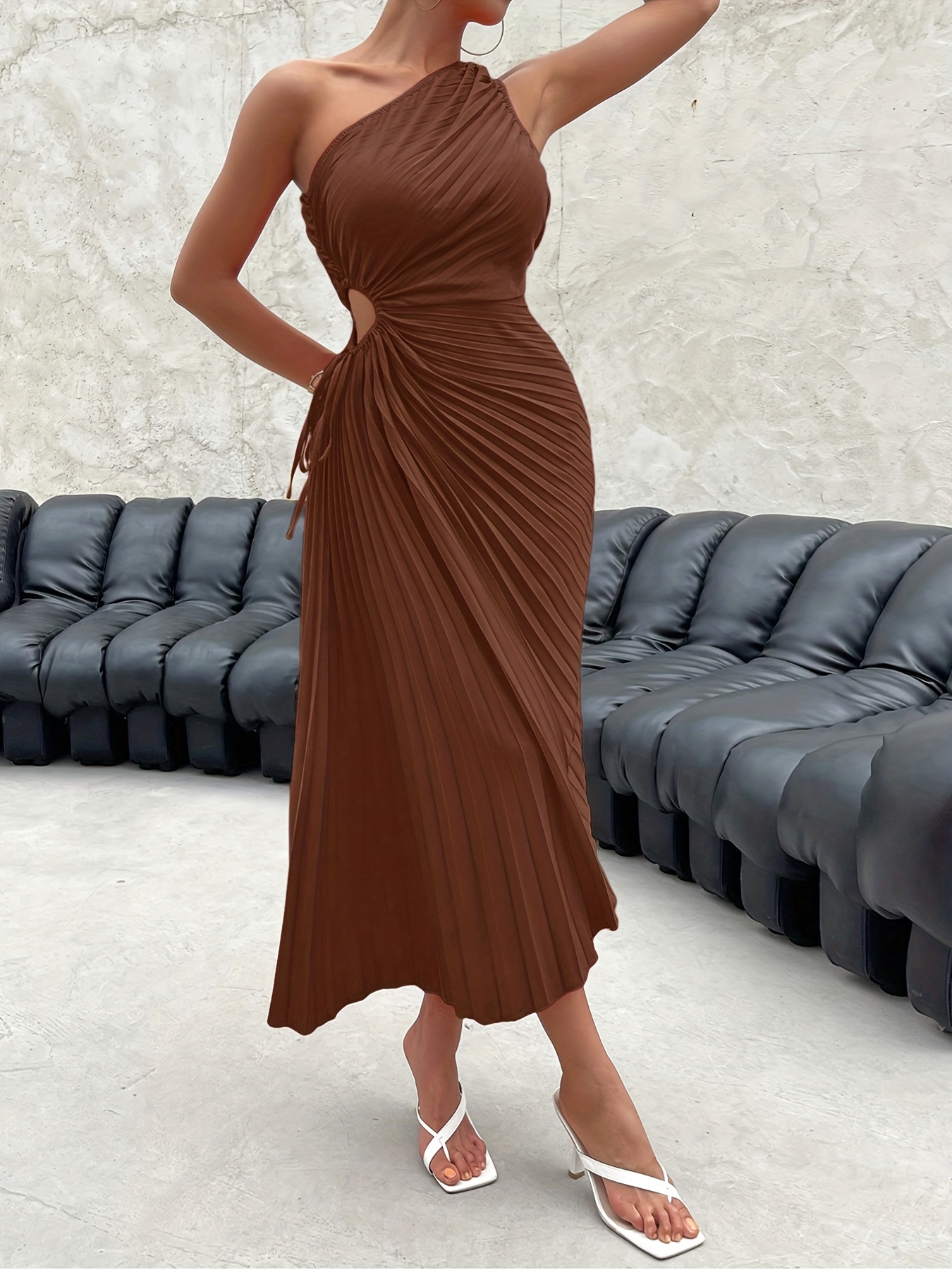 One Shoulder Pleated Dress