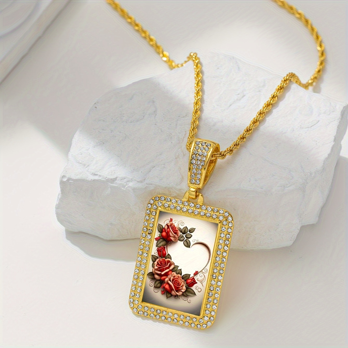 Collier Ancien & Pendentif Cœur - Plaqué Or Jaune - Rubis Et Topazes - Vintage France