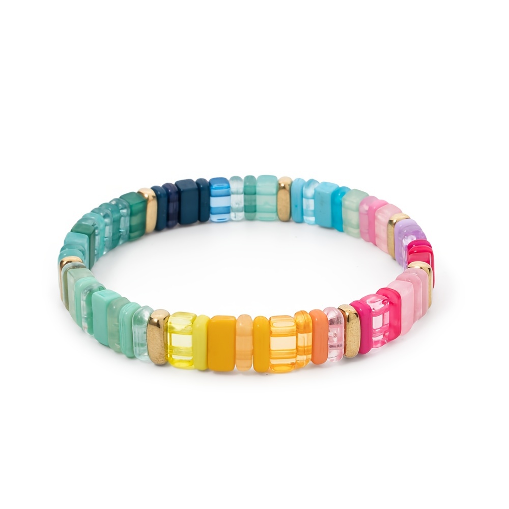 Colorful Acrylic Beads Stretch Bangle Bracelet