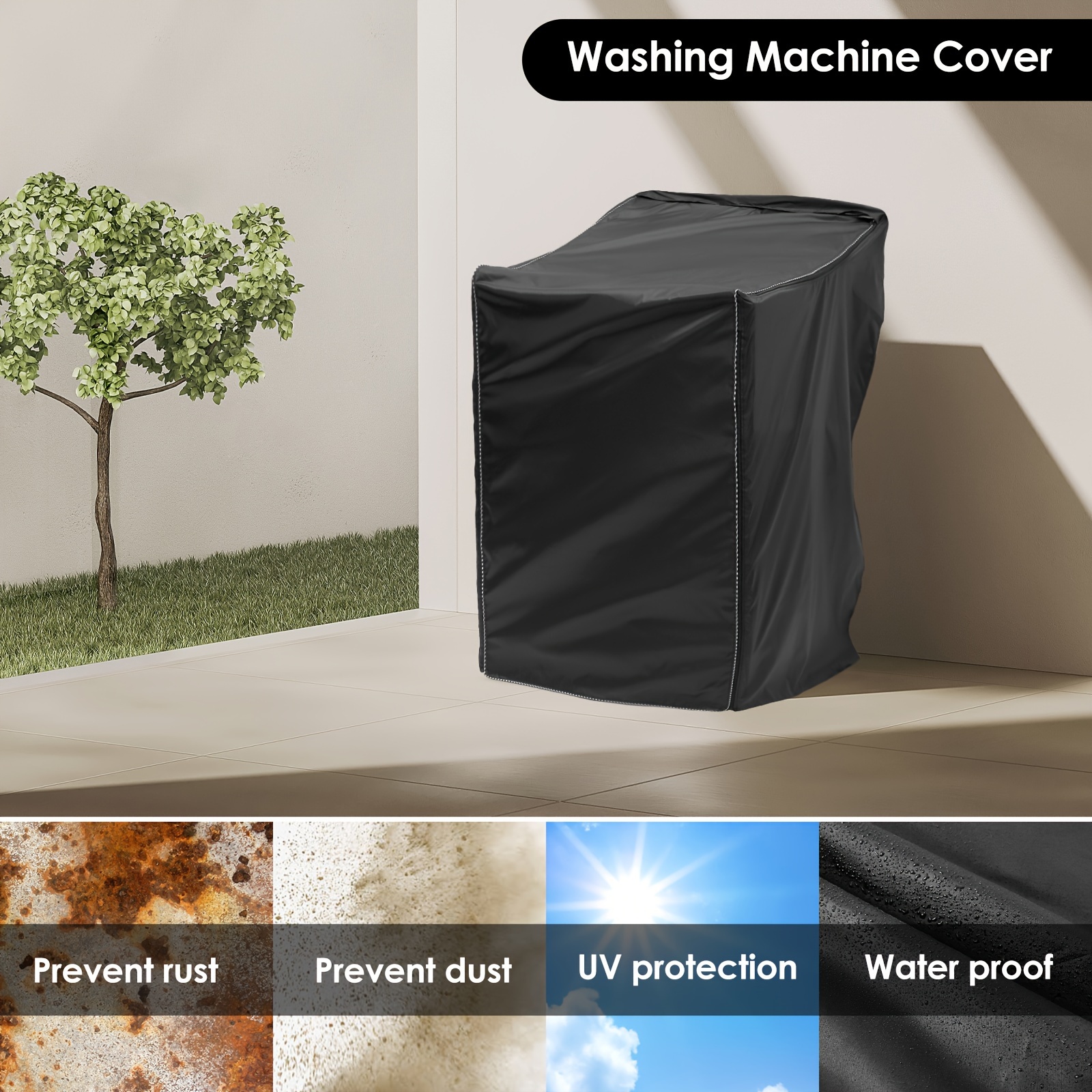 Washing Machine Cover Waterproof 210D Oxford Cloth Dryer Dustproof Cover Heavy-Duty Dryer Washer Protection Cover With Zipper Dryer Cover For Top-loading And Front-loading Washer