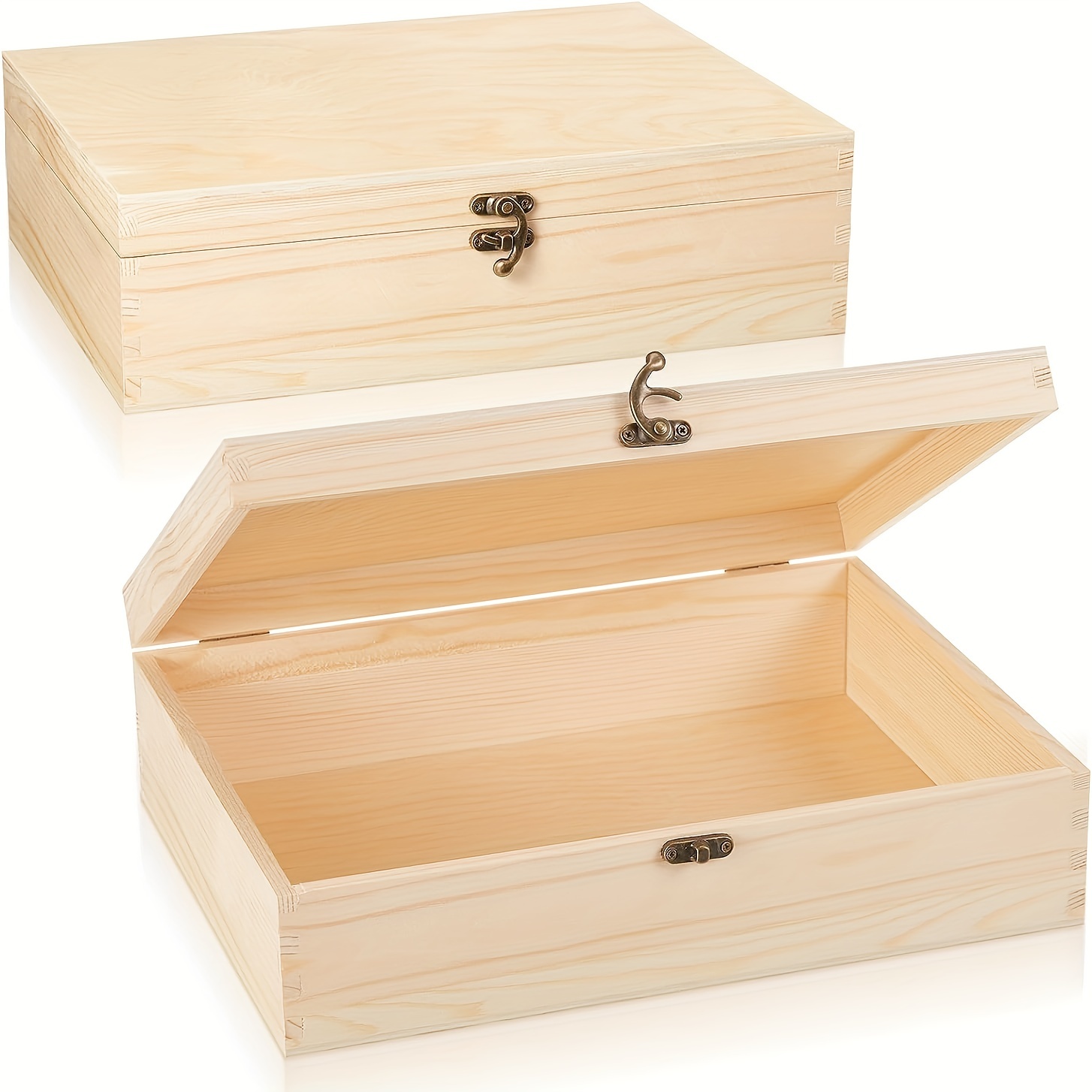 Wooden Box with Hinged Lid Keepsake Box Rectangle Plain Wood Box
