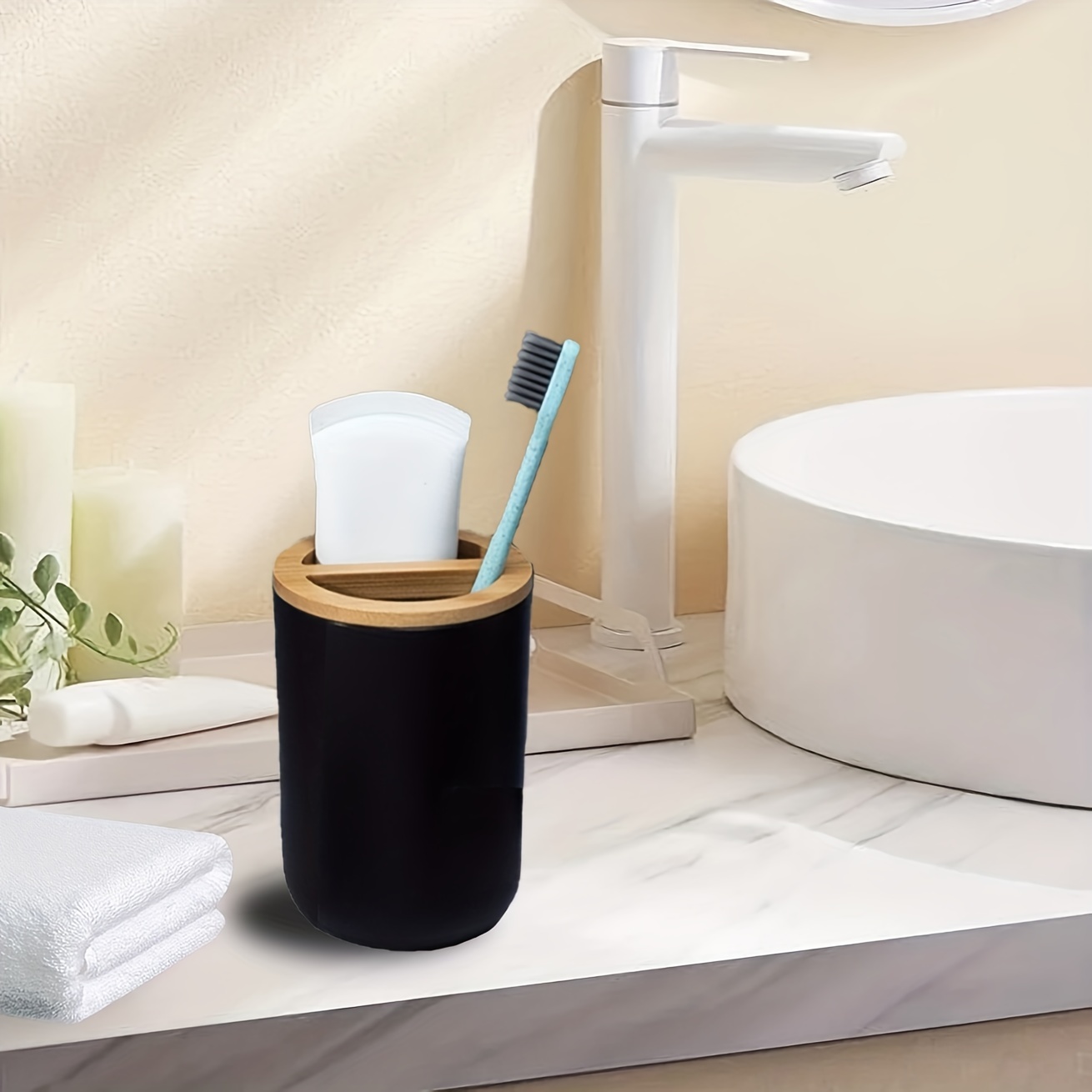 iHave Portacepillos de dientes, accesorios de baño con dispensador de pasta  de dientes, 4 tazas, soporte para cepillos de dientes, decoración de baño