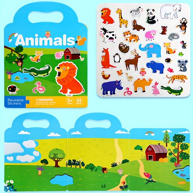 Reusable Sticker Book for Kids 2-4, Dinosaur Ocean Animal Construction Stickers for Toddlers 2-4 Years , 3 Set Sticker Activity Book Toddlers Stic