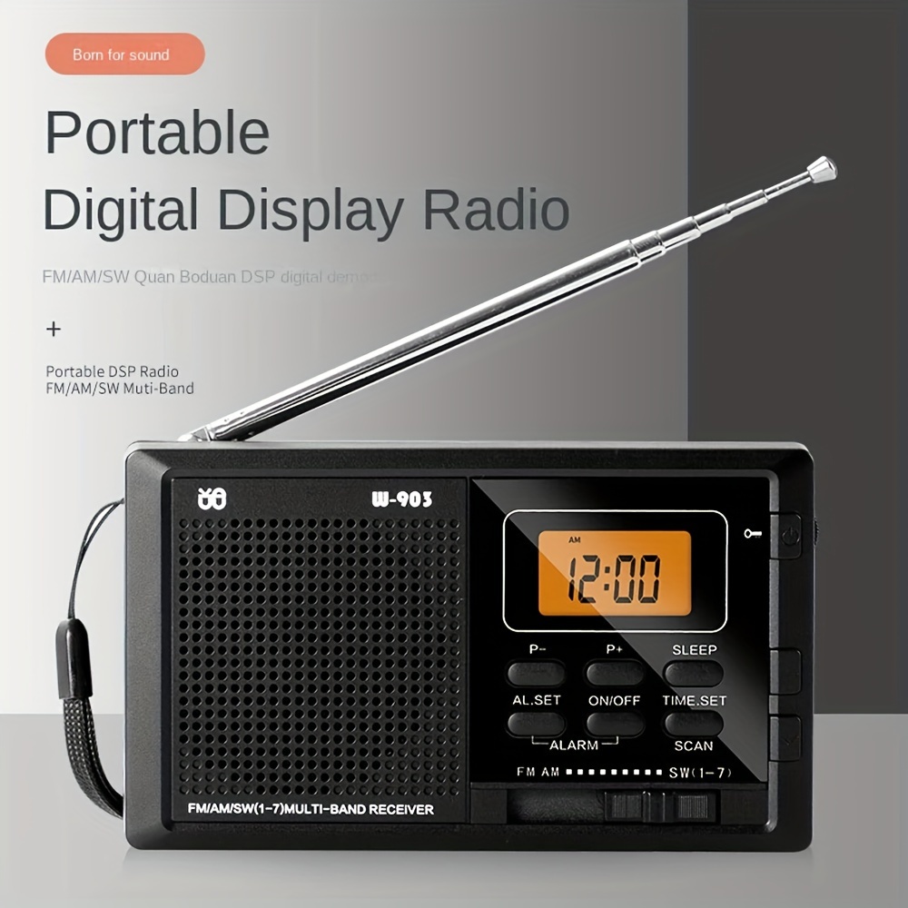 Radio portátil AM FM de dos bandas con reloj despertador y temporizador de  sueño estéreo de sintonización digital con conector para auriculares de 3,5  mm gris