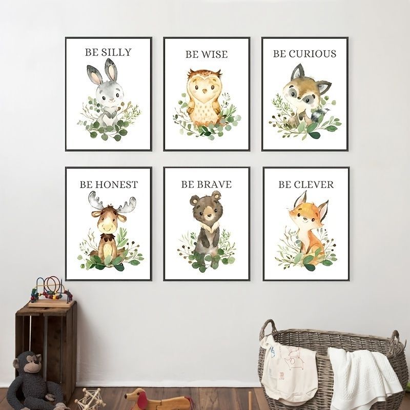 6pcs Forest Animals Watercolor Painting Nordic Posters And Prints Baby Boy  Nursery Decor Woodland Animal Canvas Picture For Kids Room Frameless | Shop  Now For Limited-time Deals | Temu