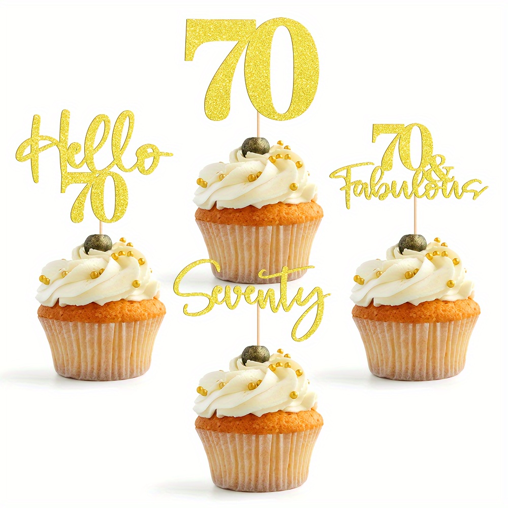 70 & Fabulous Cake Topper – Feliz cumpleaños 70 Cheers to 70 Years Cake  Topper púrpura Glitter