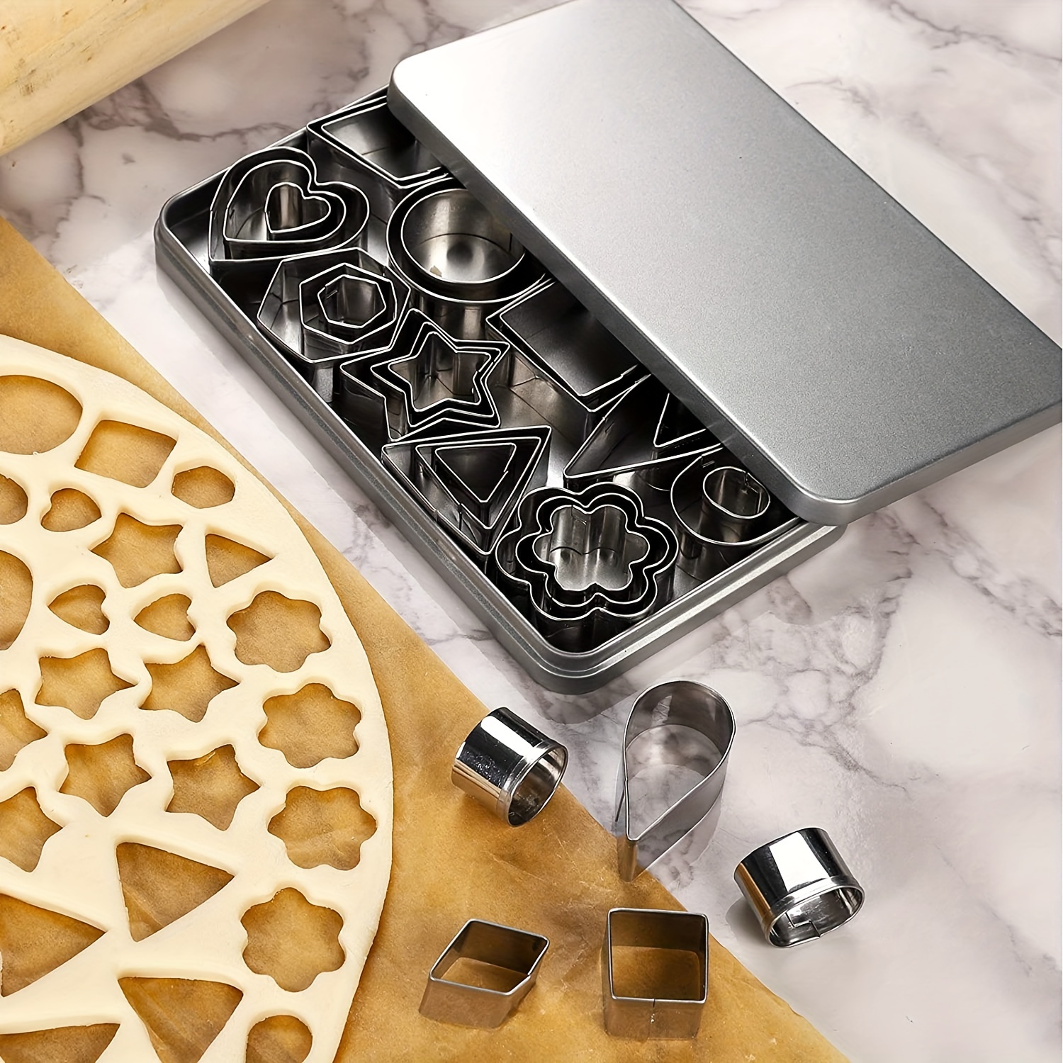 

30pcs, Geometric Cookie Cutters, Stainless Steel Pastry Cutters, Biscuit Molds, Baking Tools, Kitchen Accessories