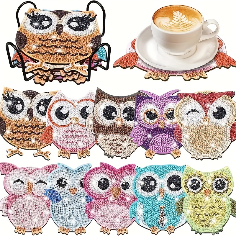 Owl Shaped Diamond Painting Coasters Set Diy Owl Diamond - Temu