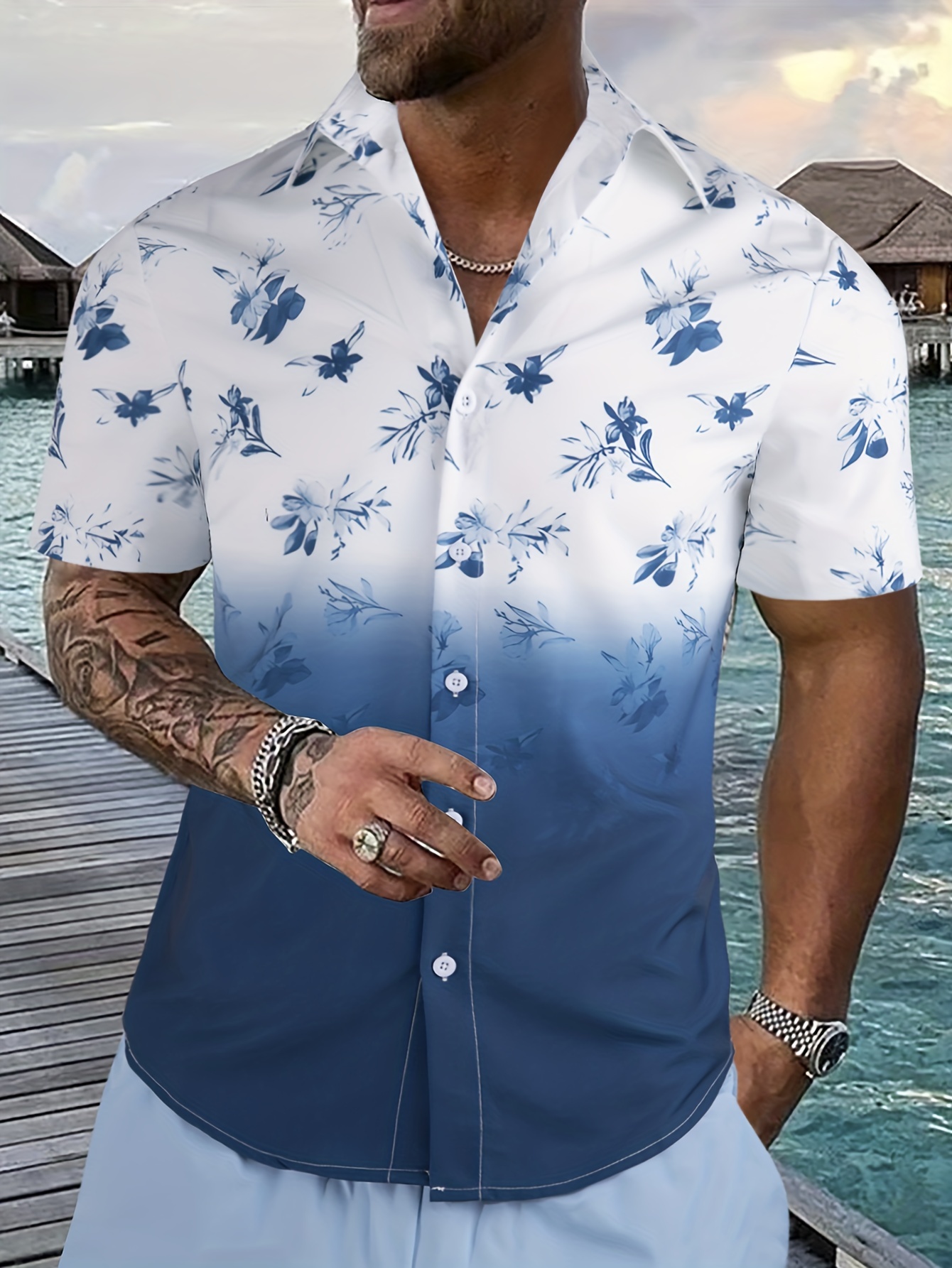 Men's Shirt Summer Trendy Hawaiian Shirt, Camp Collar Shirt Graphic Shirt  Aloha Shirt, Parrot Turndown Yellow Light Green Pink Red Blue 3D Print -  Trendy Aloha