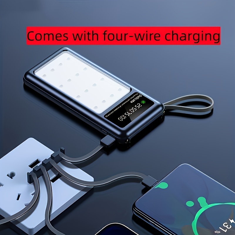 VRURC Power Bank 10000mAh Batería Externa con 4 Cables de Carga