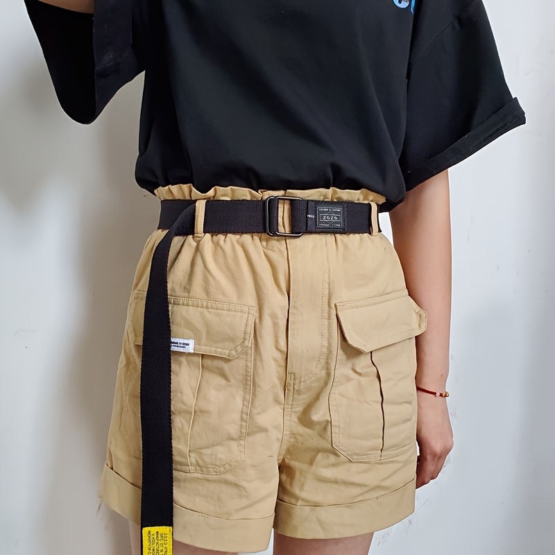 Solid Canvas Belt With Double Square Buckle