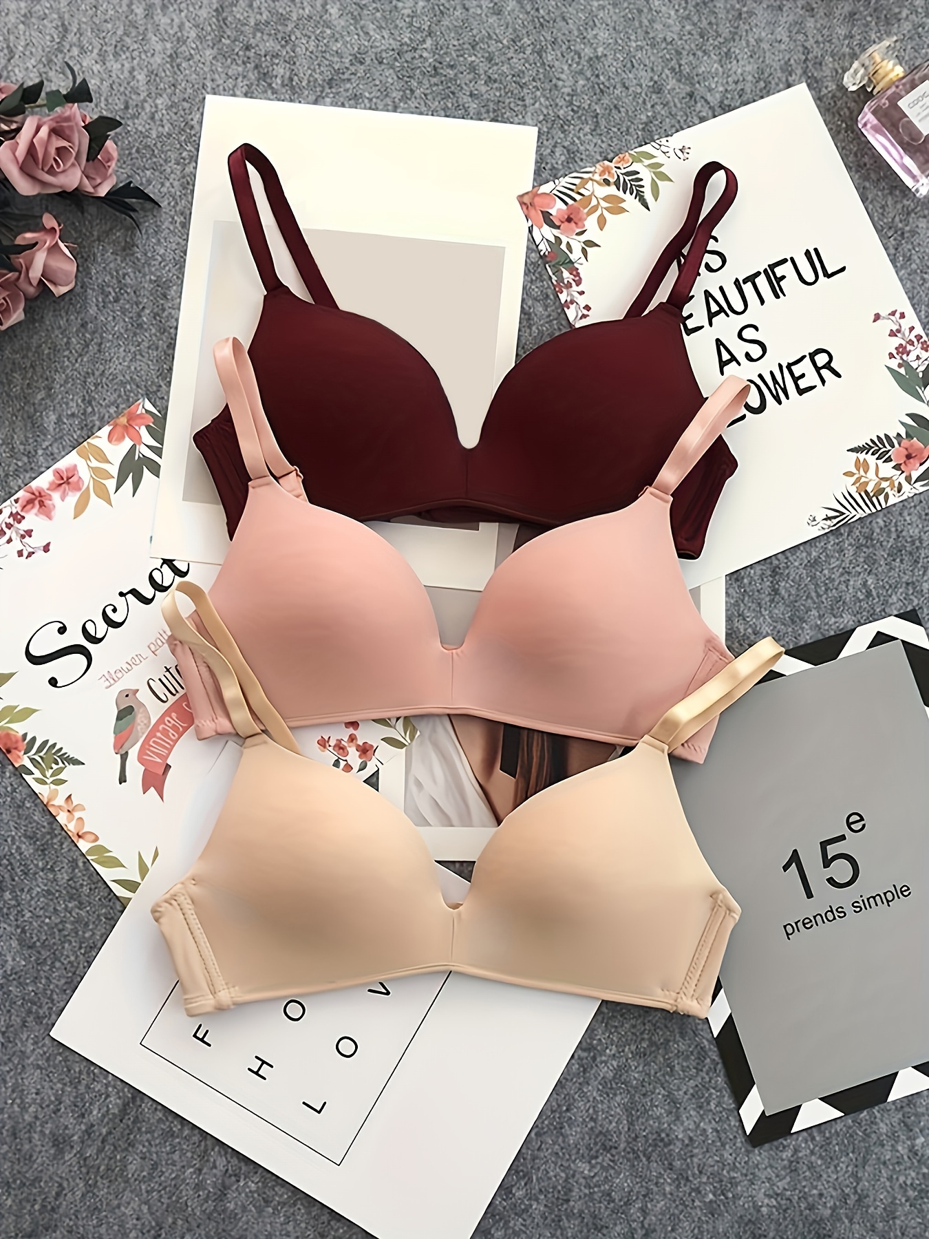 Girls Elegant Style Seamless Bras Solid Color Thin Straps No - Temu