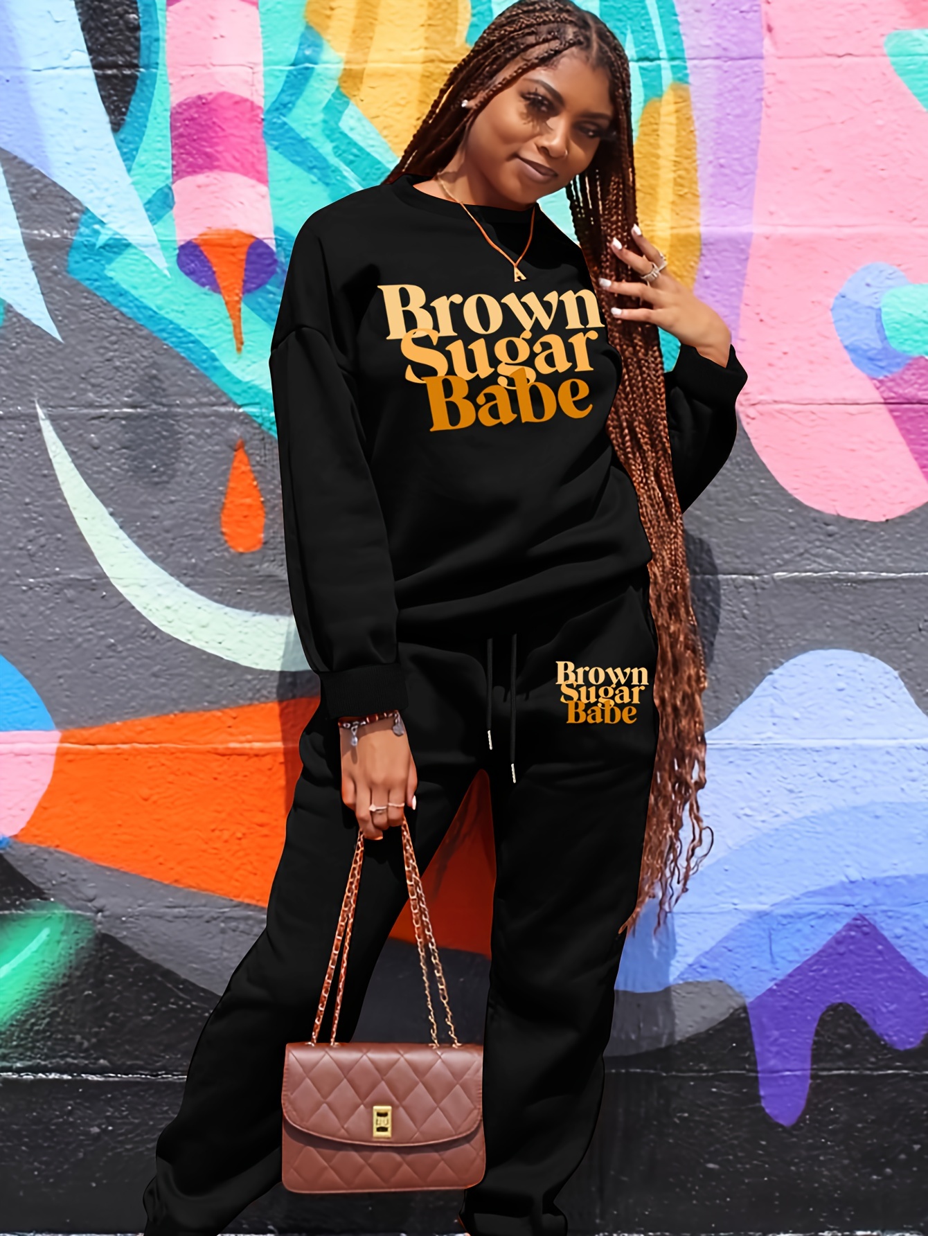 Plus Size Letter Print Long Sleeve Sweatshirt Sweatpants Set