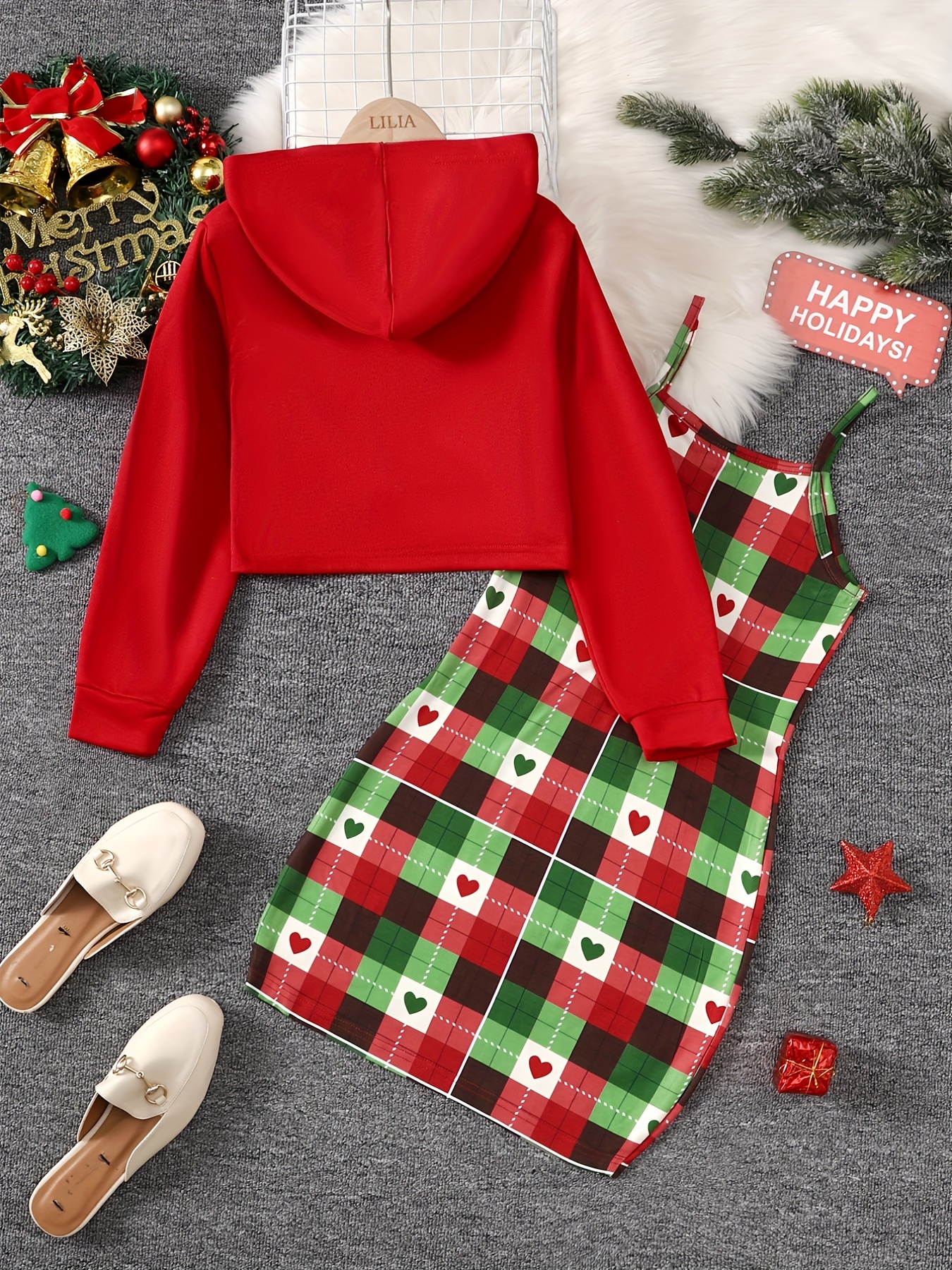 Christmas Reindeer Red All Over Print Leggings Hoodie Set Outfit