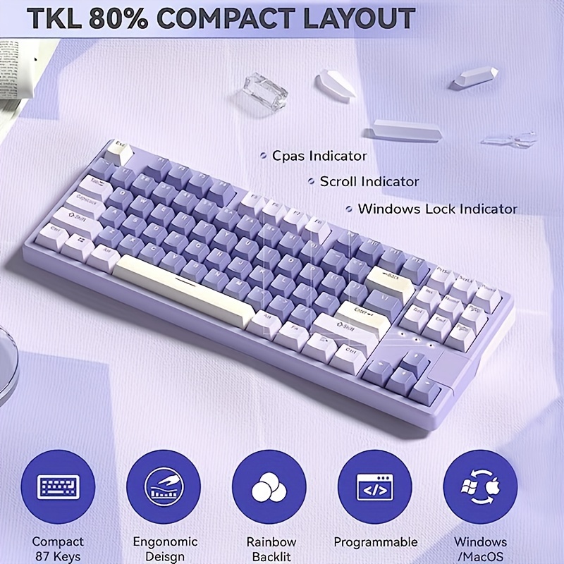 TKL Mechanical Gaming Keyboard PBT Keycaps RGB Illuminated Type-C