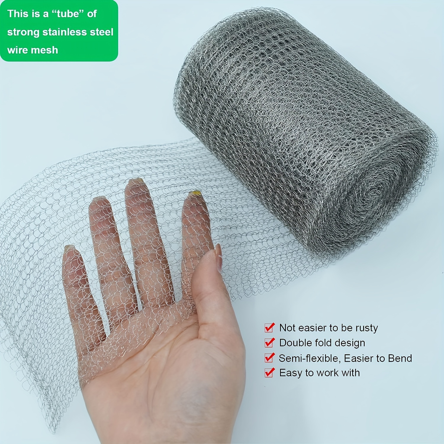 2 Pieces 5 in x 50 ft Wire Mesh Hole Fill Fabric Stainless Steel Mesh Gap  Blocker Flexible Wire Mesh Roll Stretchy Wire Mesh Screen for Hole DIY Hole