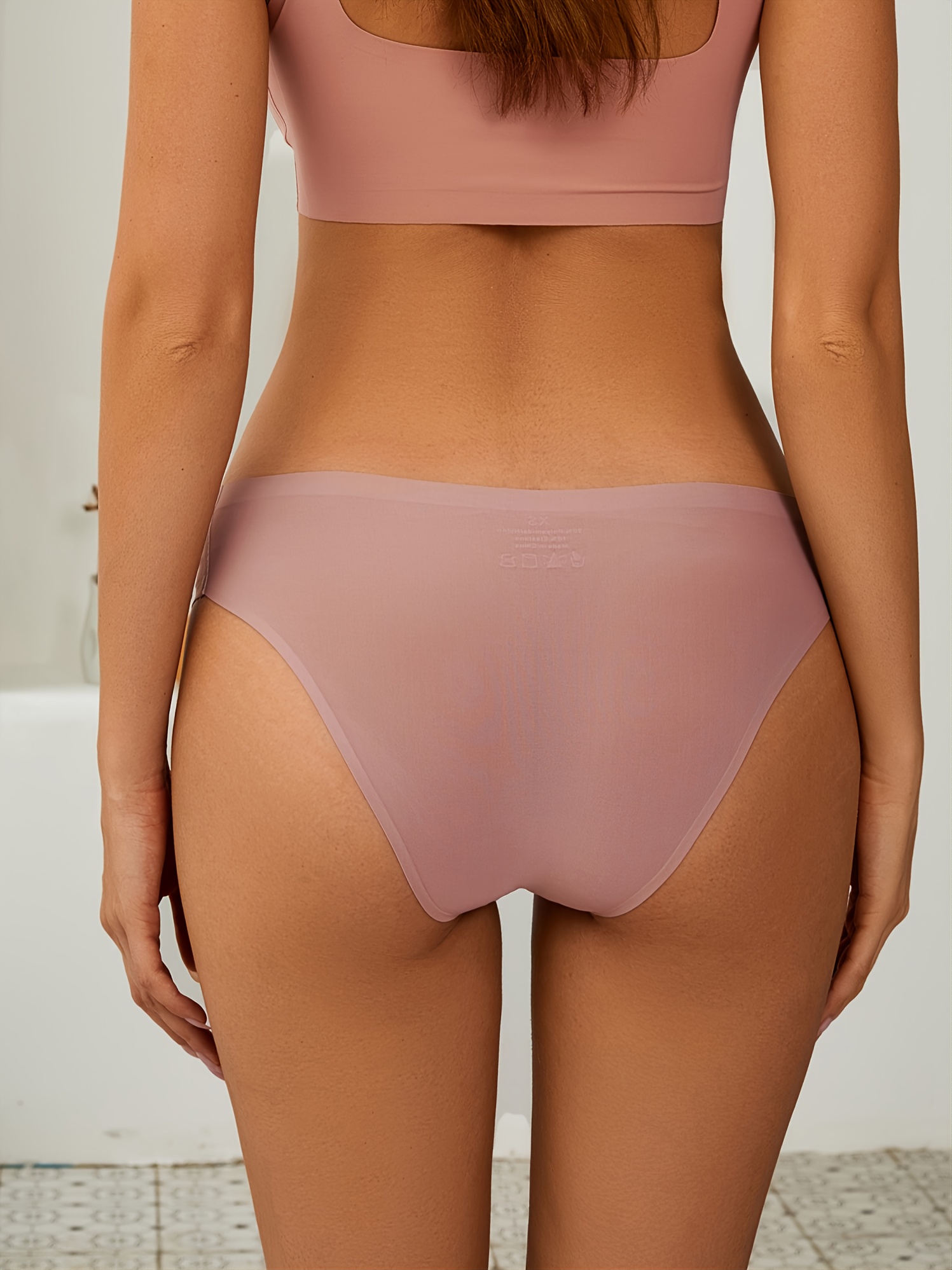 Seamless bikini briefs, Comfort Size, mauve colour