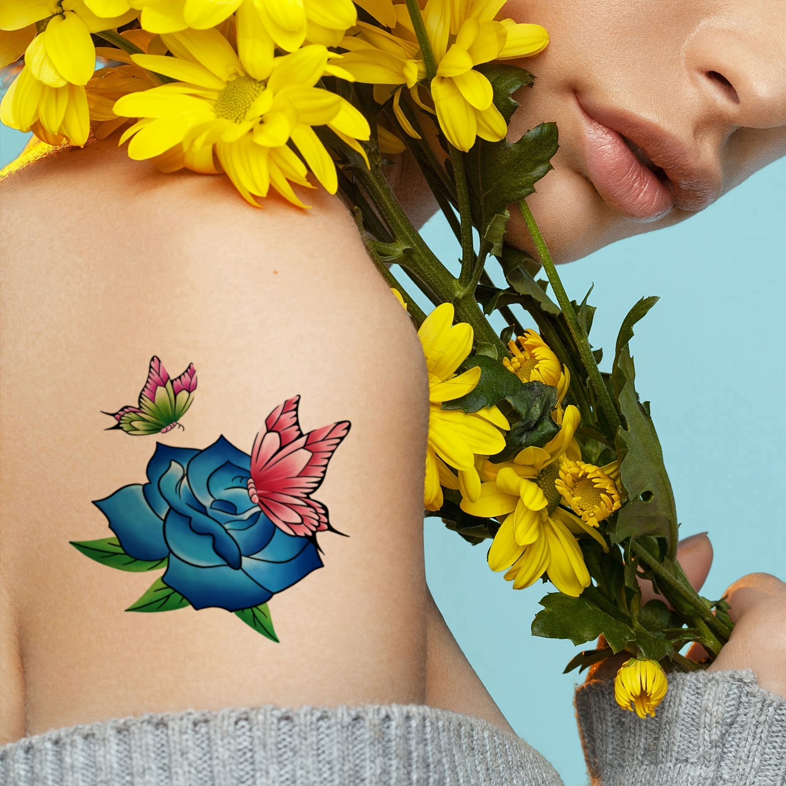 Etiqueta de tatuagem pequena flor borboleta rosa peônia esboço tatuagem  desenhos preto tatuagem mão dedo pulso sexy para mulher adulto