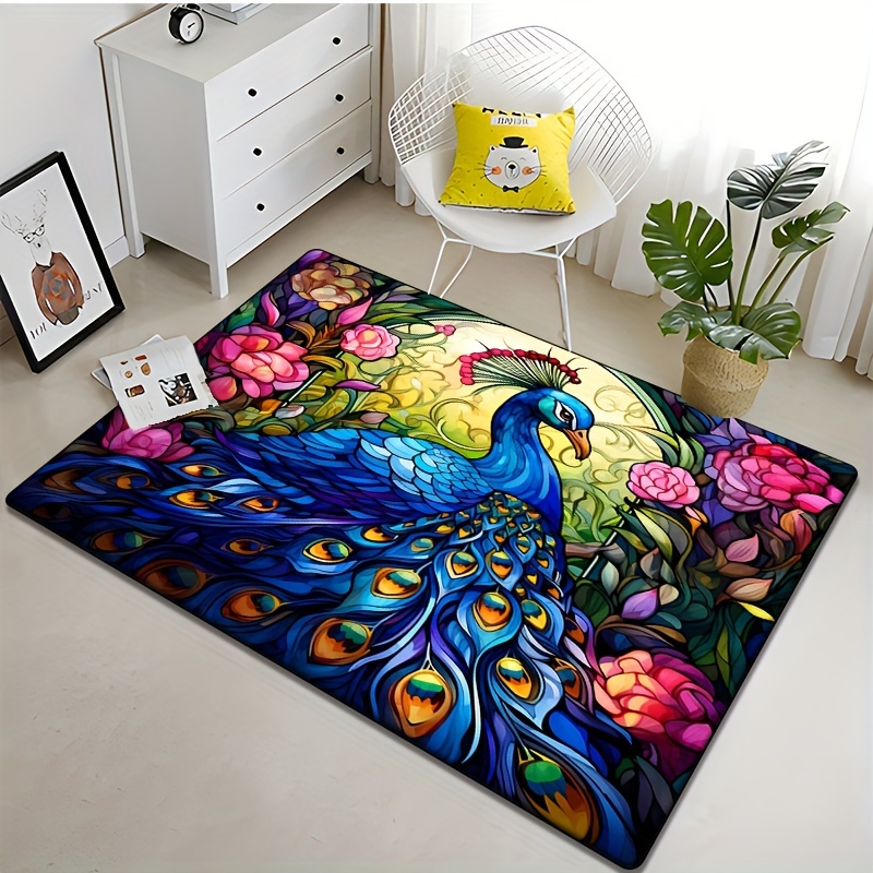 Peacock Decor Carpet Animal Theme Living Room Rugs Kids Peacock Feathers  Design Accent Rug 3D Digital Print Decor Indoor Floor Mat Area Rug 3x5