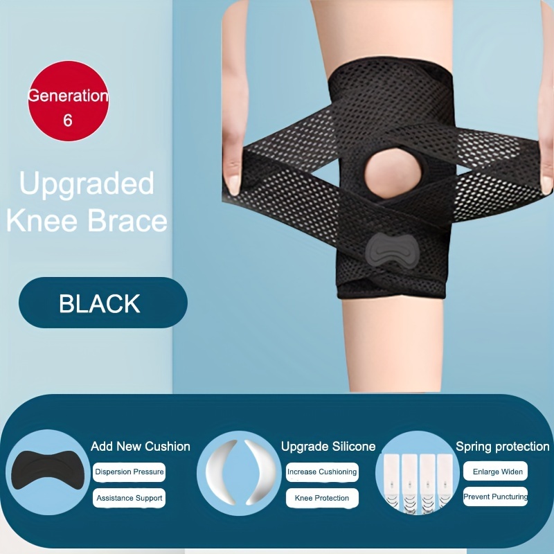 1Pc Hinged Knee Brace Adjustable Black Wraparound Open Patella