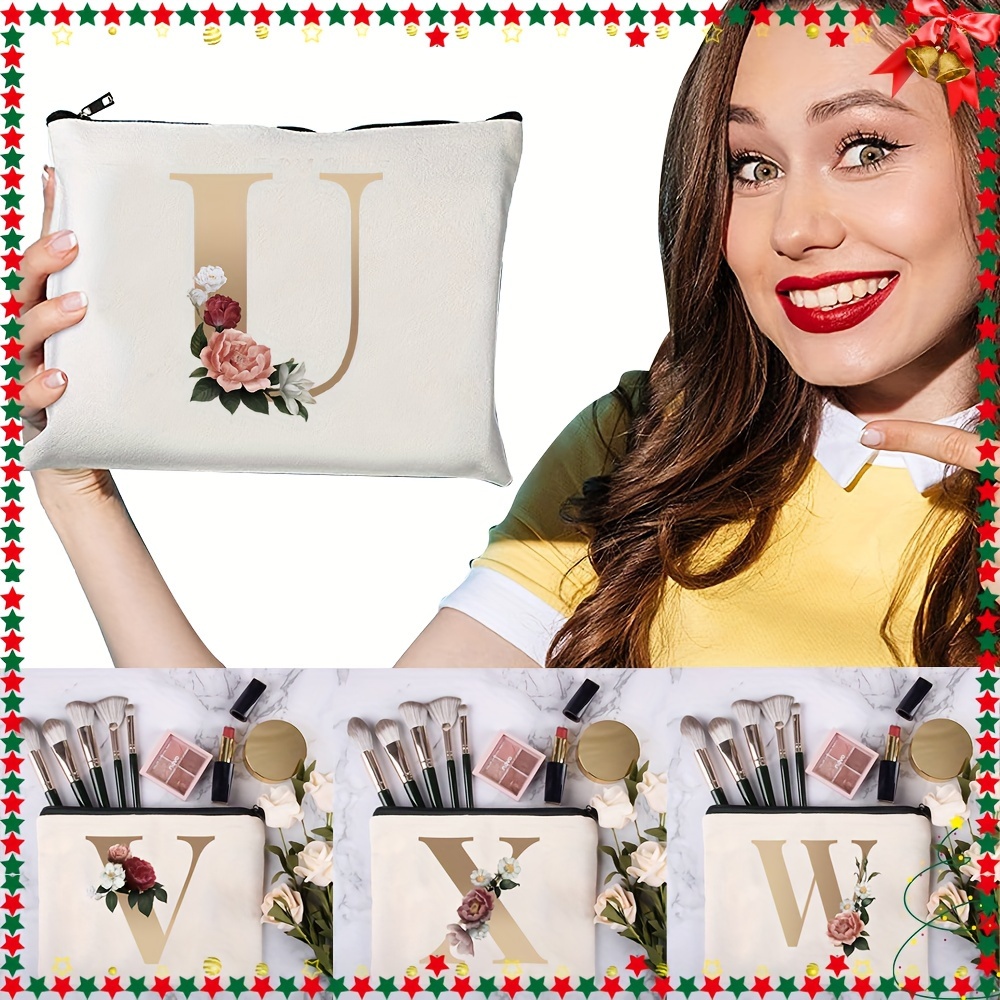 Flower Initial Print Cosmetic Bag Wedding Bridal Bridesmaid - Temu