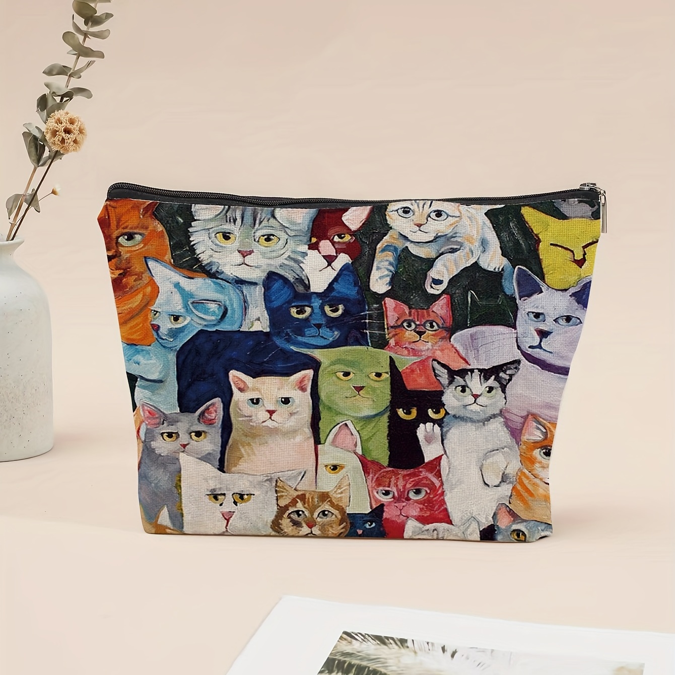 Cats Pattern Makeup Bag | Small Capacity Cosmetic Bag | Mini Change Holder Coin Pouch With Zipper