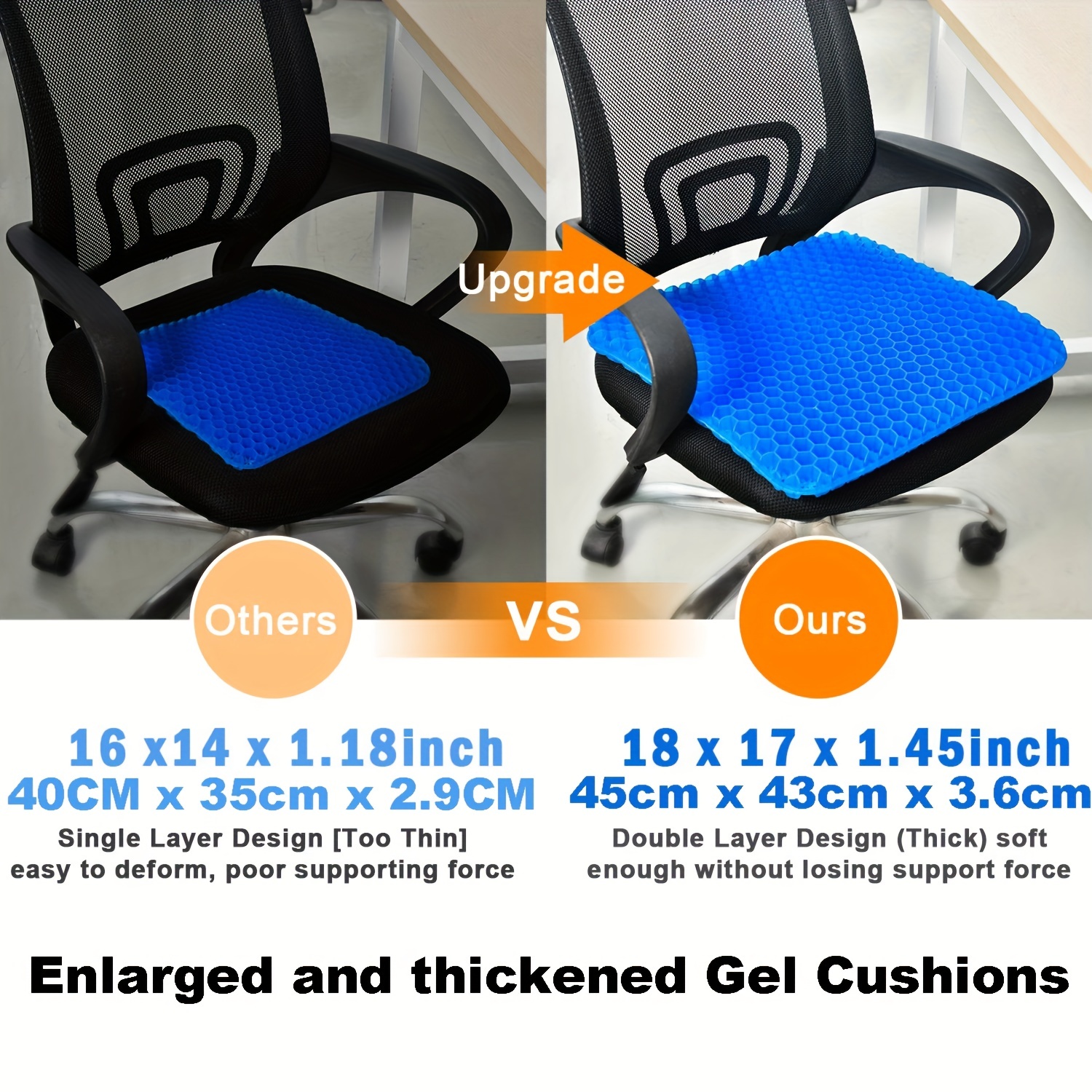 Ergonomic Anti-Slip Wheelchair Cushion - Front High Rear Low Thick Seat  Cushion