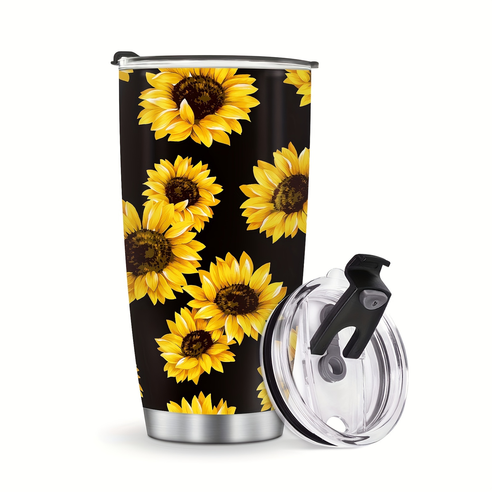 

1pc, Sunflower, 20oz Stainless Steel Double Wall Vacuum Cup With Lid For Travel Coffee, Sunflower Gifts For Women Summer Winter Drinkware, Home Kitchen Items Back To School Supplies Travel Accessories