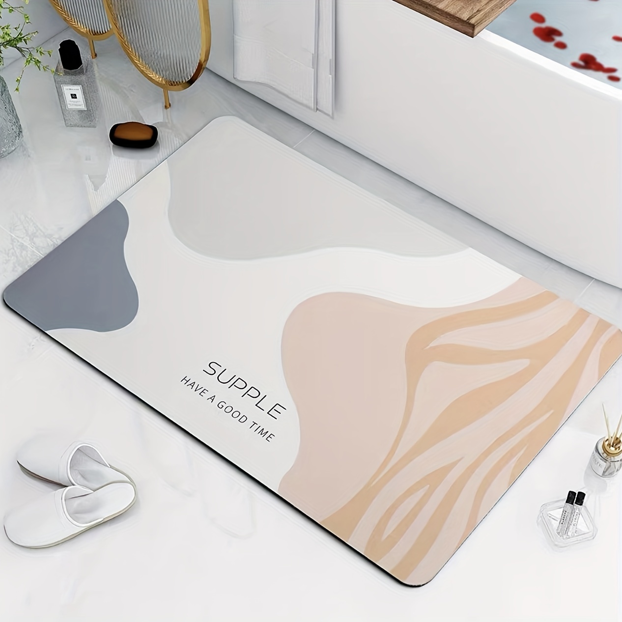 Geometric Pattern Floor Mat Soft Bath Rug Diatom Mud Bath Mat Absorbent Carpet