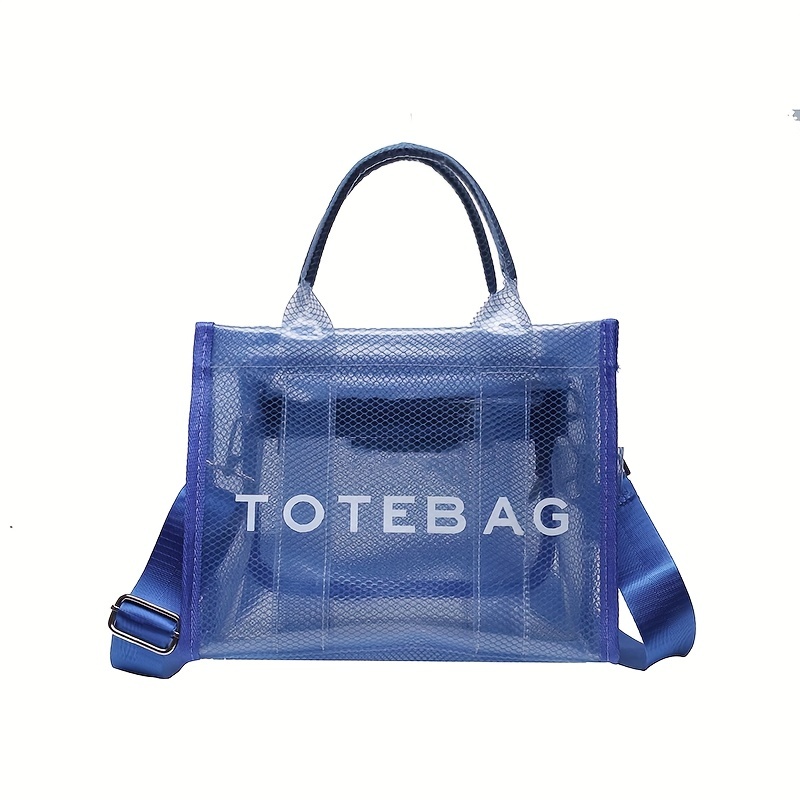Summer Transparent Tote Bag, Letter Print Jelly Top Handle Bag, Clear  Shoulder Bag - Temu