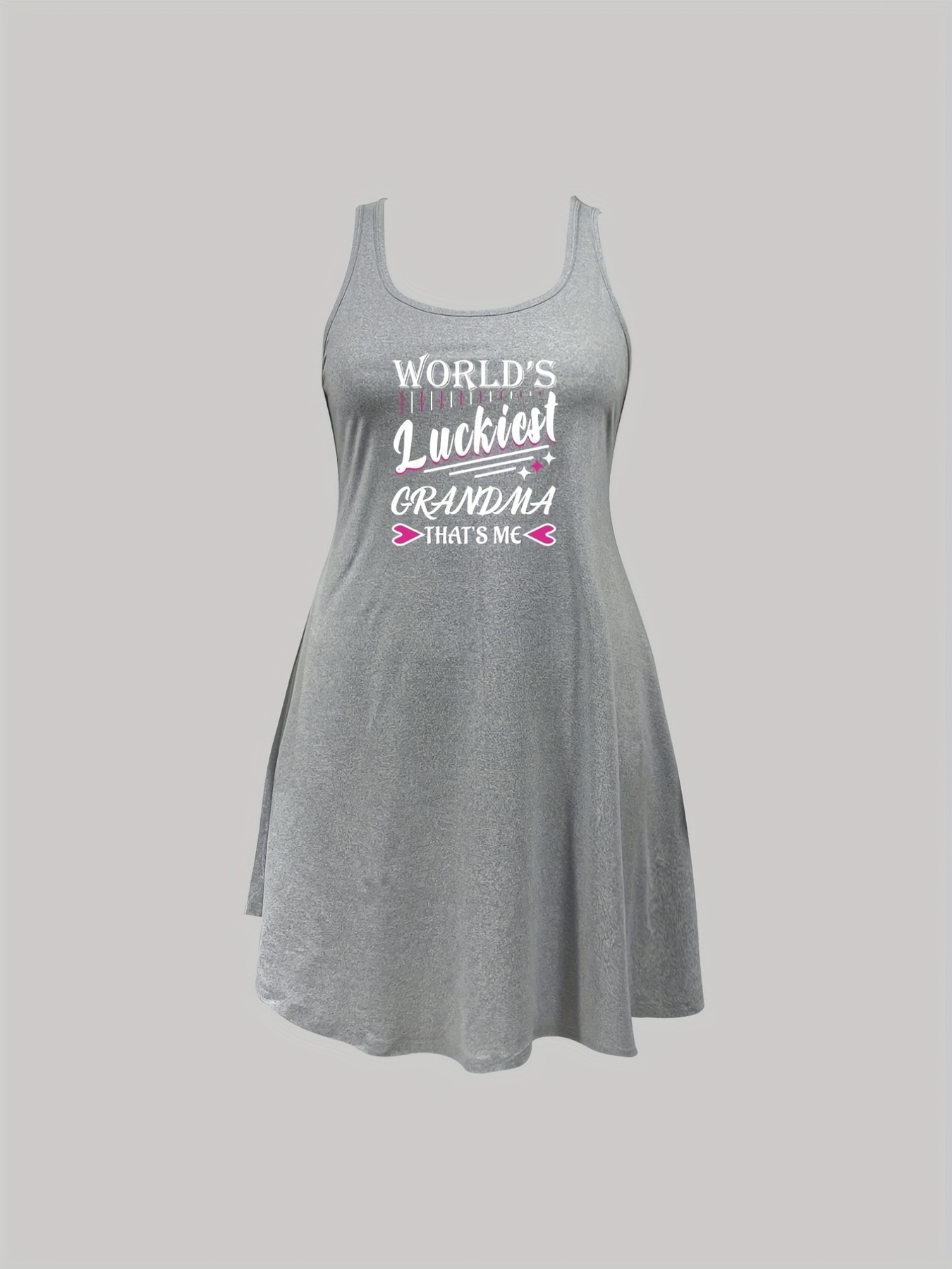 Casual Nightdress Women's Plus Heart & Slogan Print Racer Back