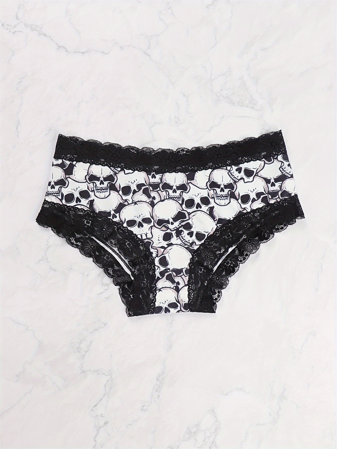 Gothic Contrast Lace Hipster Panties Halloween Skull Print - Temu