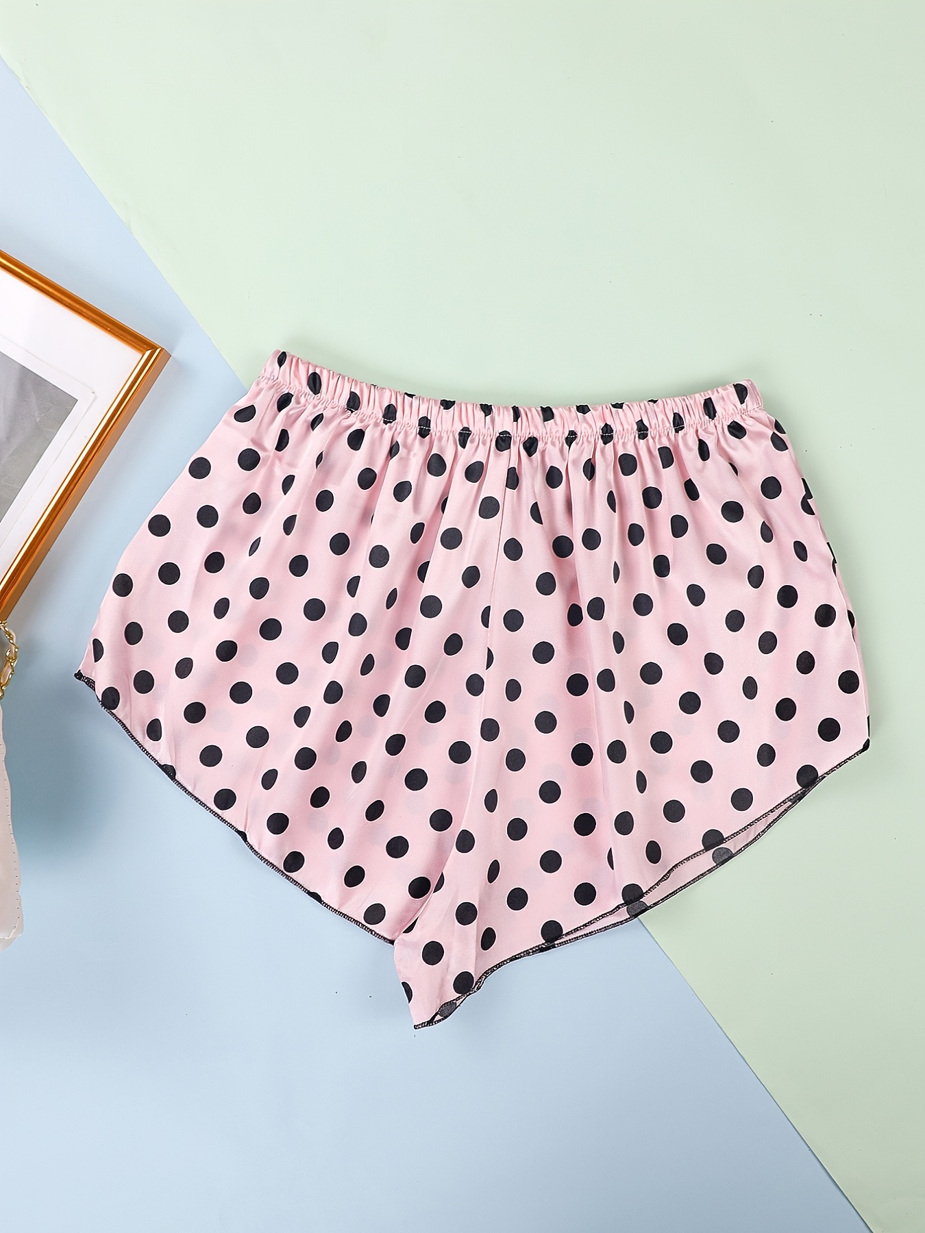 Polka Dot Satin Lace Up Shorts Women's Sleepwear