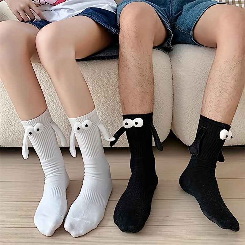 1piar Couple Creative Funny Cotton Sweat Absorbing Claf Socks With Magnetic  3d Hand Holding Dolls - Sports & Outdoors - Temu