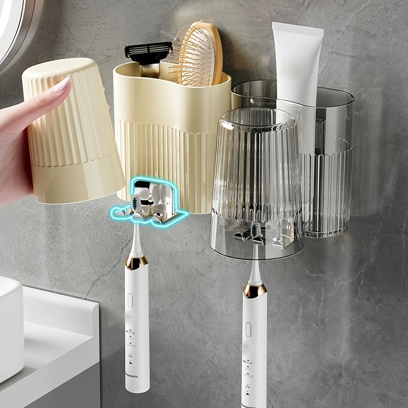 Organizador de cepillos de dientes con vasos, Este elegante y práctico  soporte para cepillo de dientes proporciona un almacenamiento organizado  para una variedad de artículos de cuidado bucal, ademas