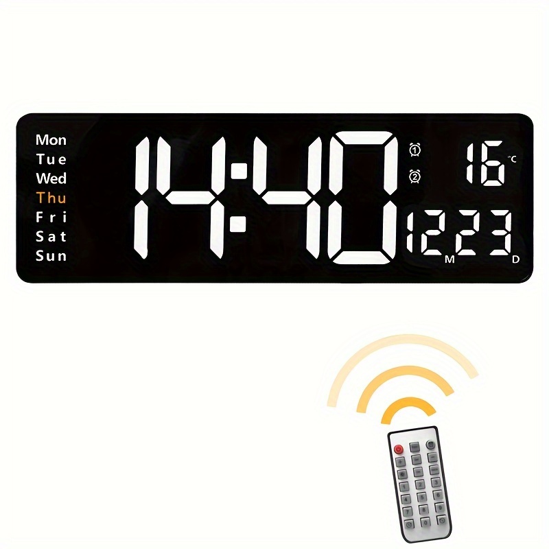Reloj de pared digital LED con calendario, fecha, temperatura, salón