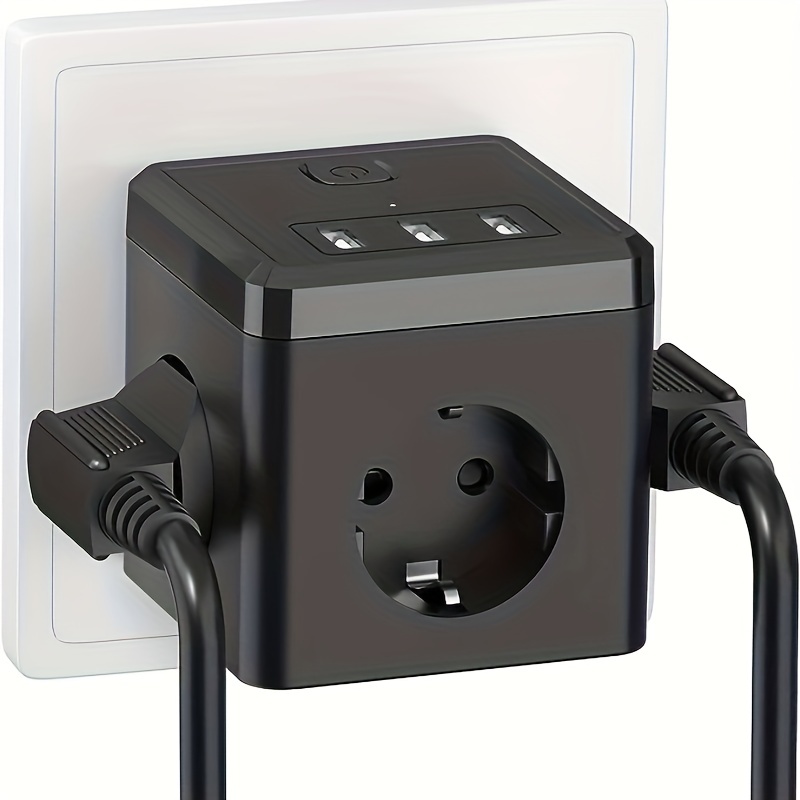 Cubo de enchufe con USB, 4 AC con interruptor, 4 enchufes