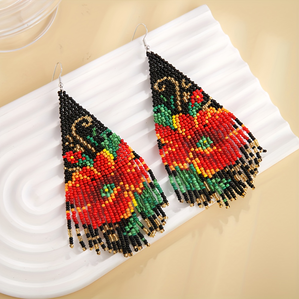 Image of Bohemian Style Exquisite And Vibrant Rose Tassel Earrings, Earrings, Perfect For Music Festivals, Valentine's Day, And Christmas Gifts