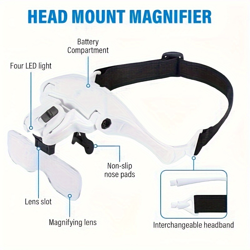 Head Magnifier With Led Lights Hands Free Magnifying Glass - Temu