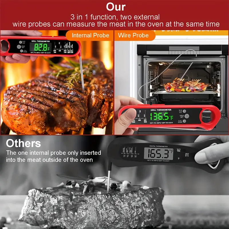 Meat Thermometers, Three Probe Meat Thermometer With Alarm, Rechargeable  Instant Read Food Thermometer With Rotating Lcd Screen, Waterproof Cooking  Thermometer For Grilling, Smoking, Grilling, Oven, Bbq Air Fryer, Kitchen  Accessaries - Temu