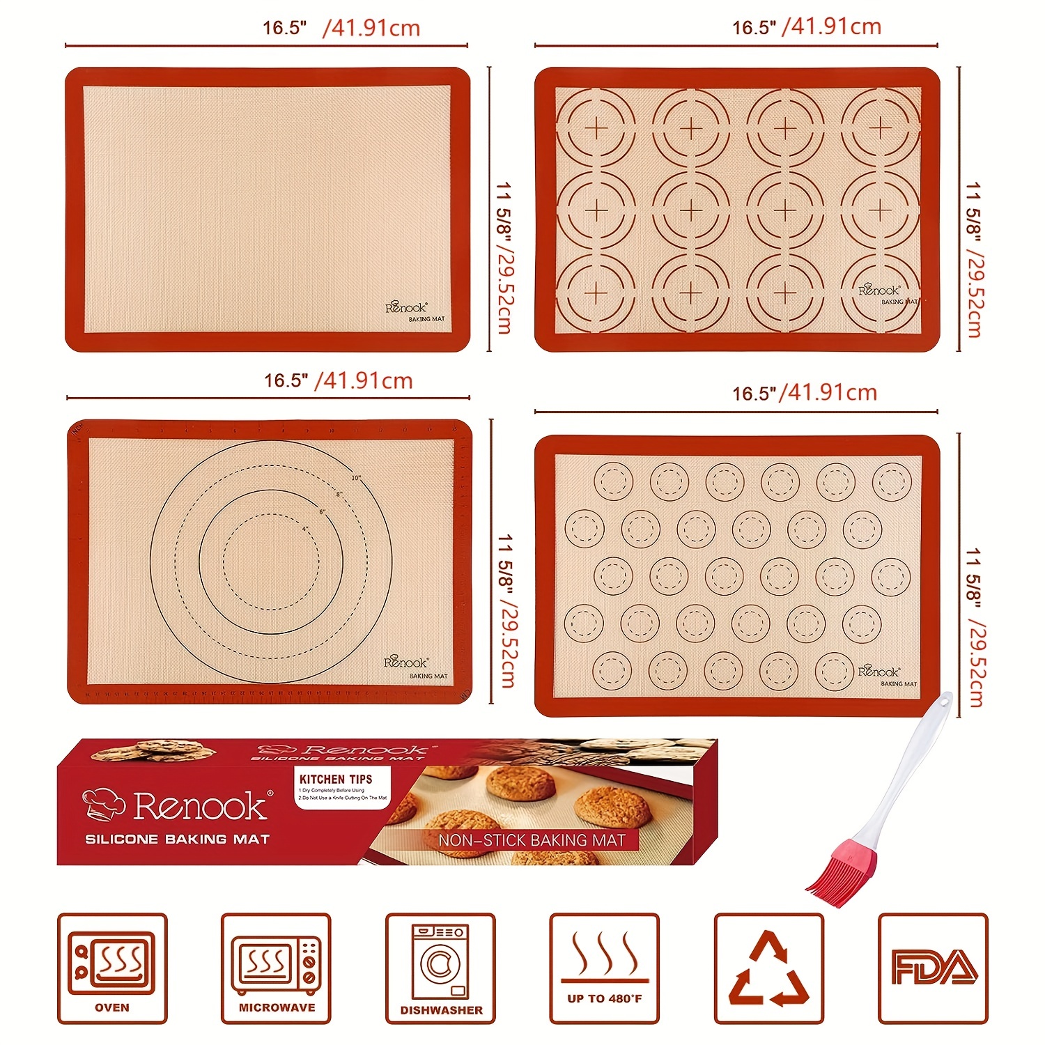 Silicone Baking Mat Macaron - Set of 3 (2 Half Sheet Liners and 1