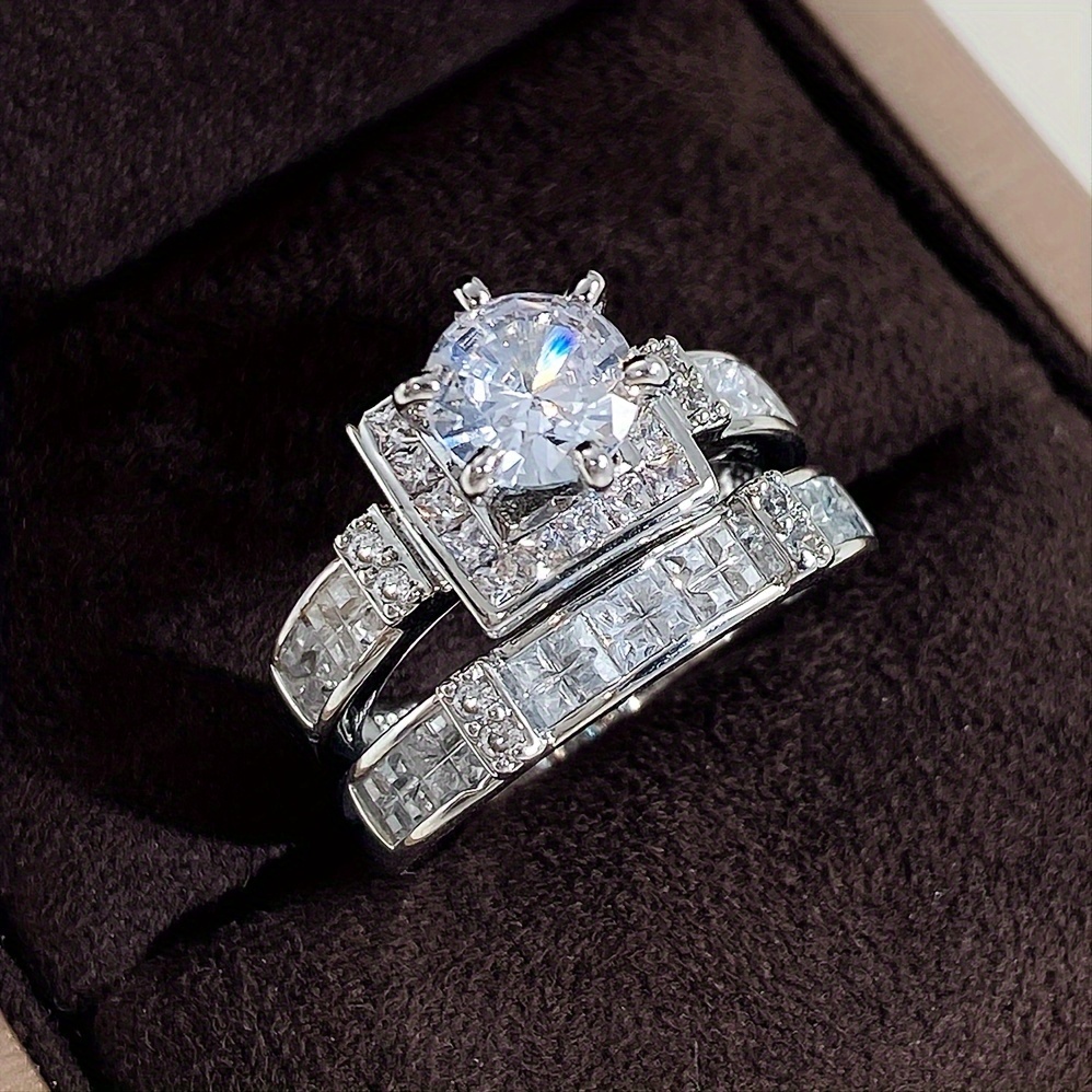 Bridal Wedding Rings 2 Pcs Set 925 Silver Plated