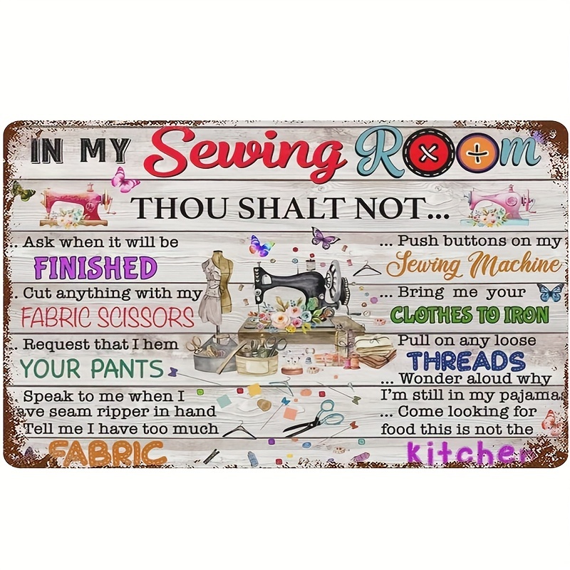 Funny Metal Tin Sign In My Sewing Room Thou Shalt Not Sewing - Temu