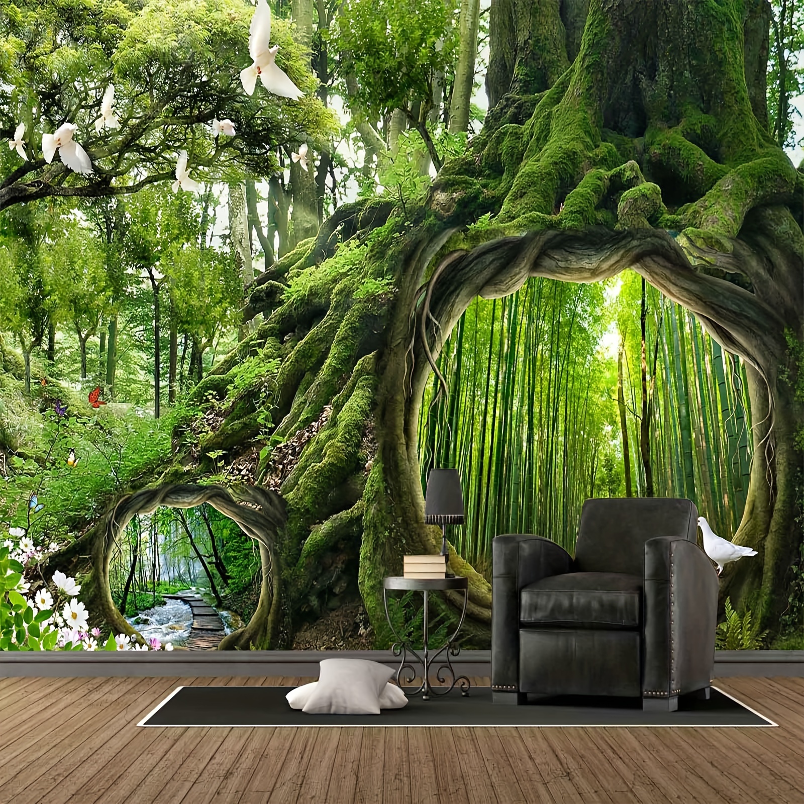 Arazzo Foresta Verde Arazzo da Parete Grande Paesaggio Stampa 3D