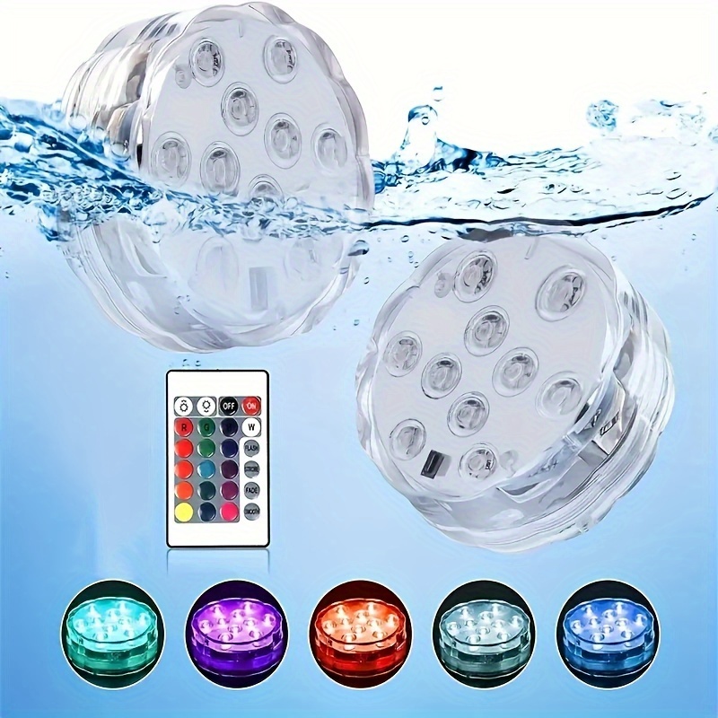 Luces de ducha a pilas impermeables, sumergibles, luz LED para piscina, luz  RGB regulable bajo el agua con control remoto y temporizador, luces